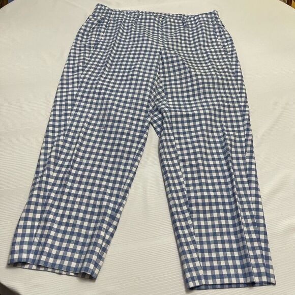 J. Jill Linen Stretch Blue White Capri Crop Linen Pants Size XL - Picture 1 of 10